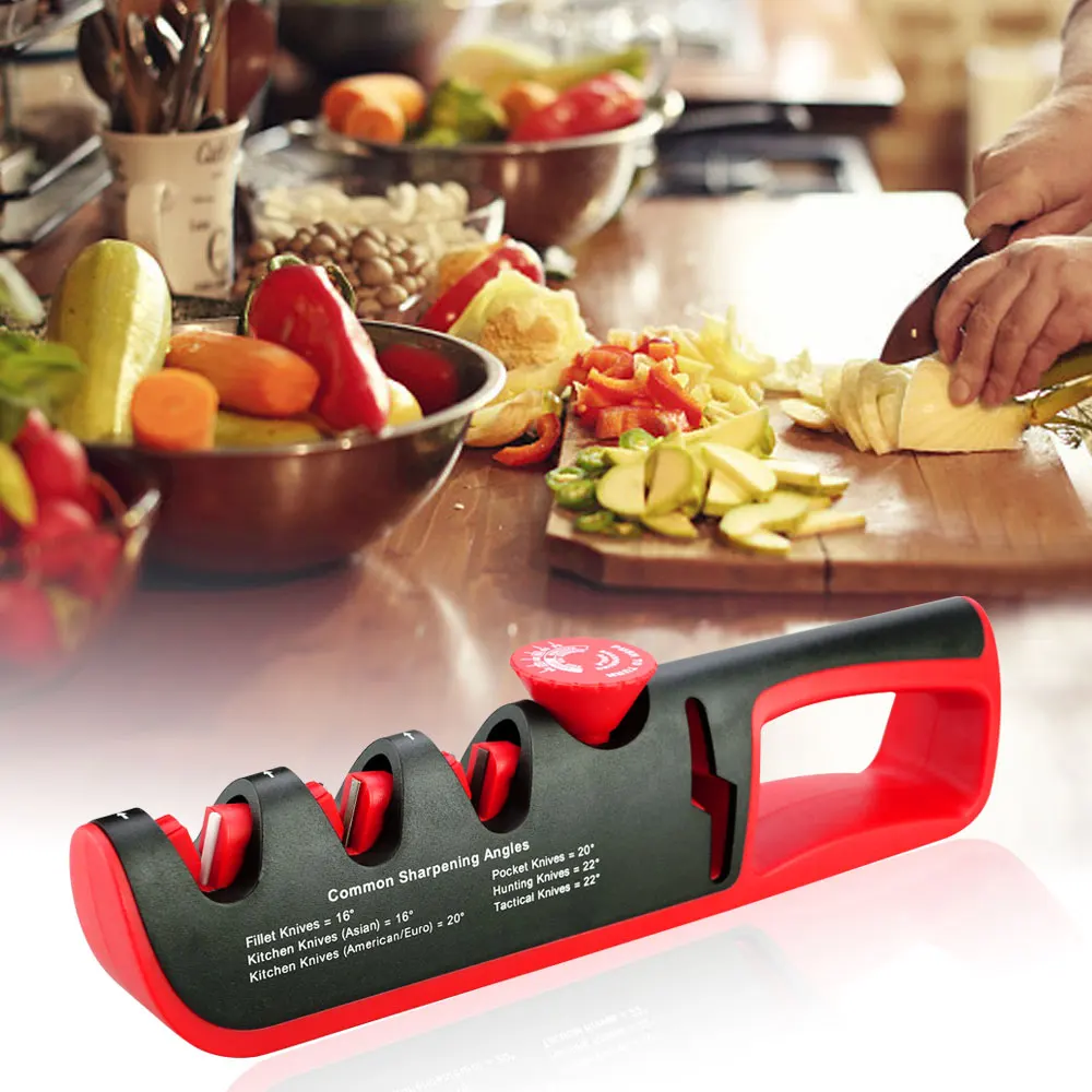 Knife Sharpener 4 Stage Pro Ceramic Tungsten Kitchen Scissors Sharpening  Tool