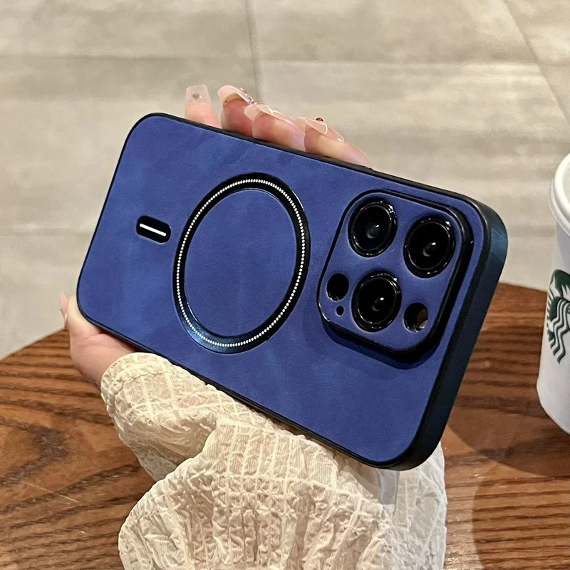 Luxury Magnetic Cortex Leather Wireless Charging Phone Case