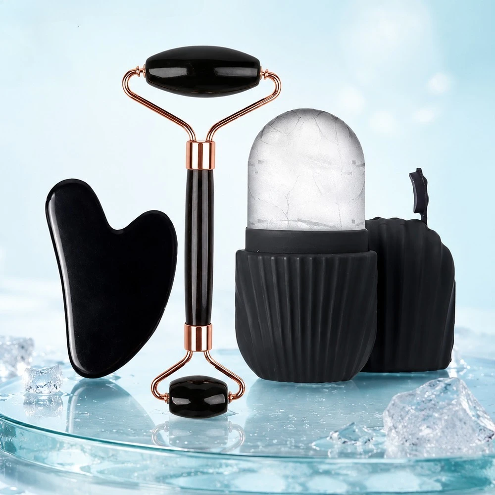Enhanced Facial Roller & Gua Sha Skin Care Set with Silicone Ice Roller