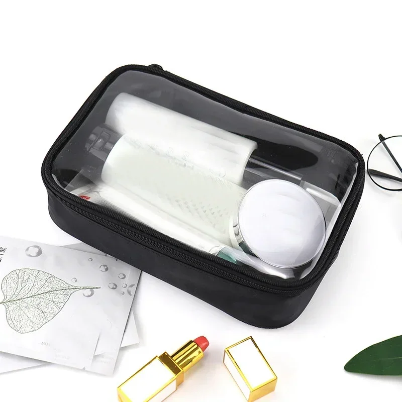 Black Transparent Travel Cosmetic Bag Fashion Waterproof TPU Toiletry Bag New Makeup Storage Bag Clear Zipper Cosmetic Bag 5