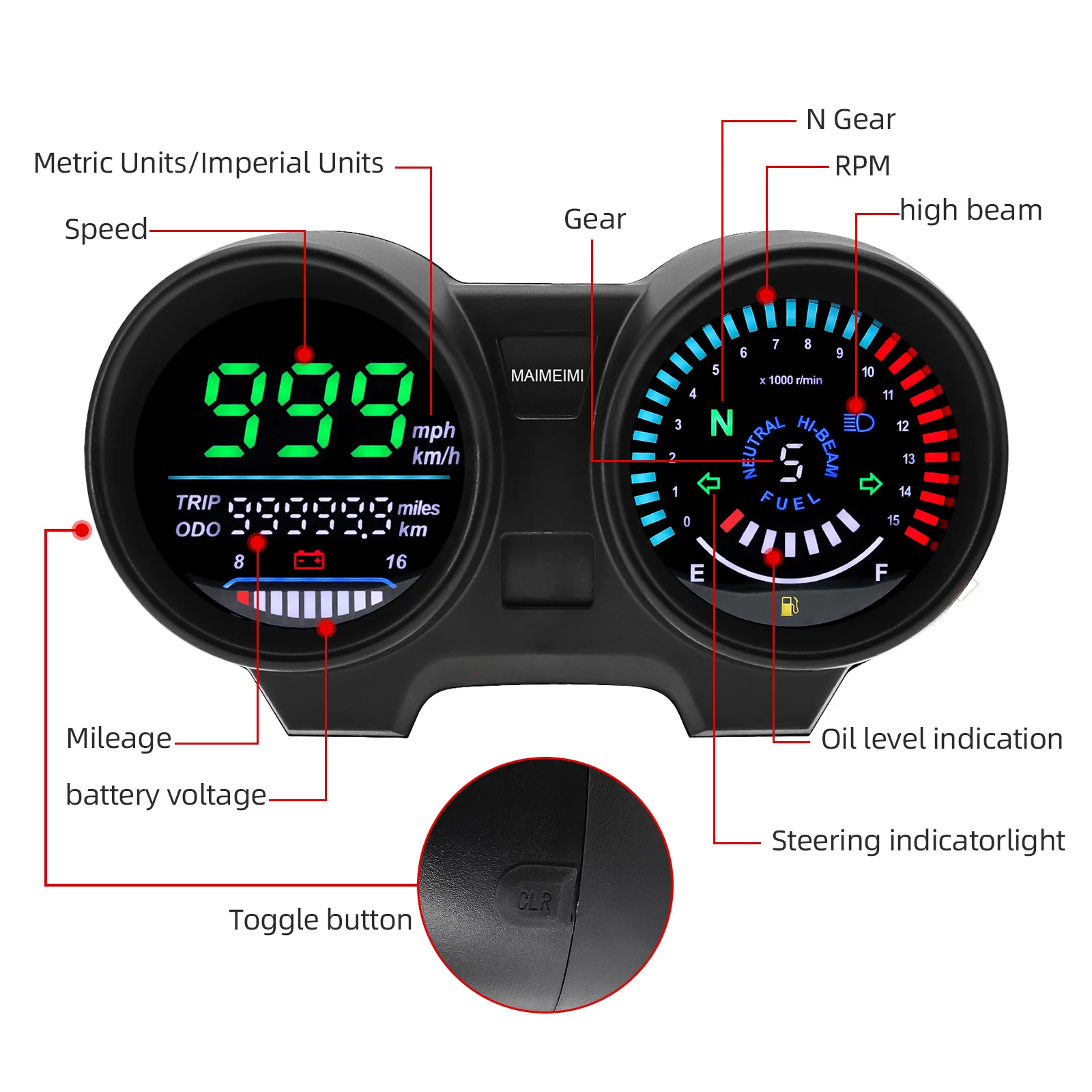 Waterproof Motorcycle Speedometer Moto Dashboard Digital Tachometer with Turn Signal Lights Fuel Gauge for Brazil TITAN 150