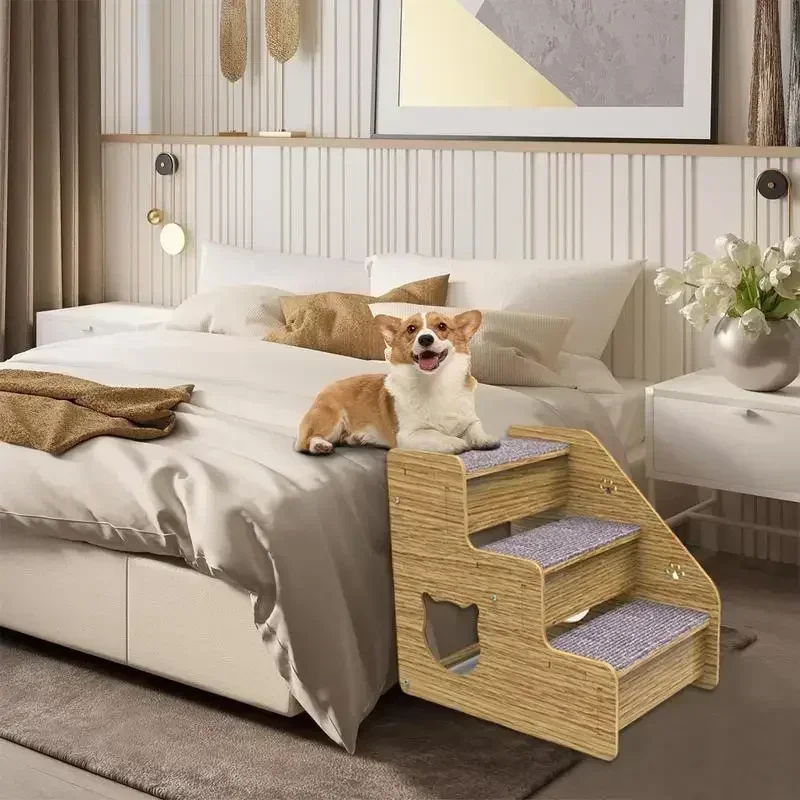 3-Tier Wooden Pet Steps with Non-Slip Surface Perfect for Small Dogs & Cats to Access Couches and Beds Safely pet ramp stairs