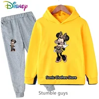 Disney Anime Minnie Mouse Hoodie Set Spring Autumn Fashion Boys Girls Clothes Match Leggings Outfit​