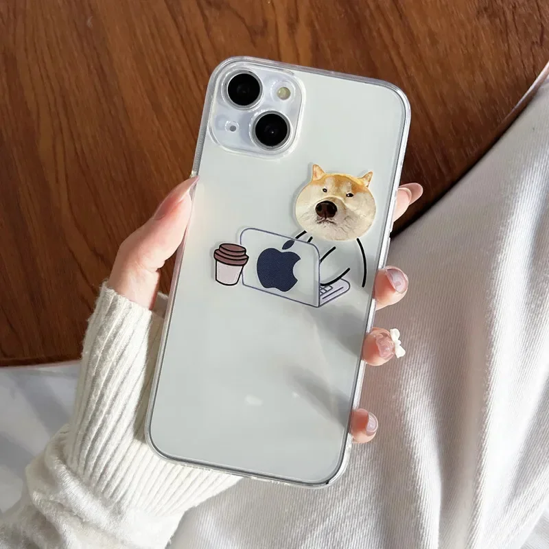 Capa de telefone transparente de gatos e cães de desenhos animados engraçados, capa de silicone macia fina para iPhone 15, 14, 13, 12, 11 Pro Max, Mini, XR, X, 14Plus