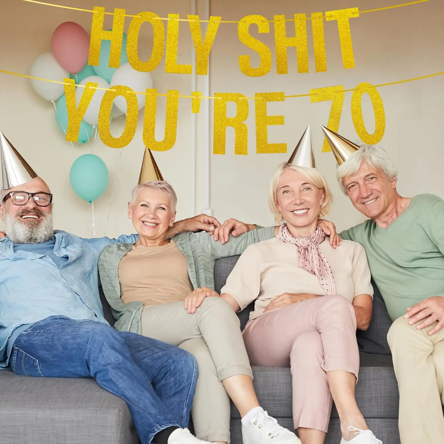 Gold Glitter Holy Shit You're 70 Birthday Banner Party Decor,Funny 70th Birthday Party Decorations Supplies,70th Photo PropsGold