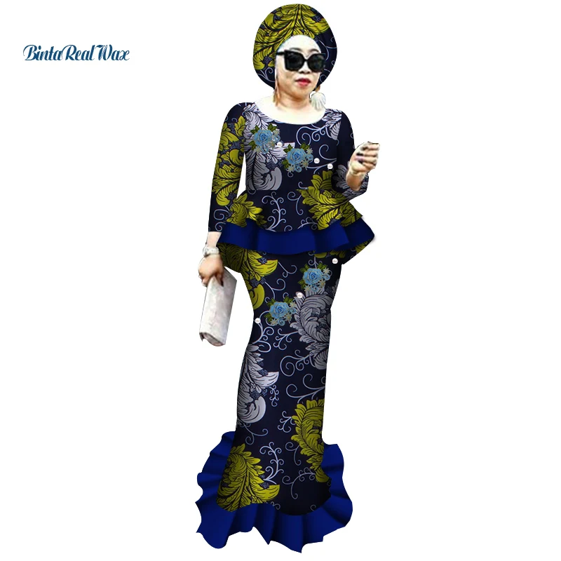 

Африканская одежда базин богатый Африканский Топ и длинная юбка наборы с принтом пэчворк комплект из 2 частей для Женщин Дашики одежда WY3772