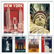 

Metal Sign Statue of Liberty Poster Tin Sign New York Vintage Wall Art Wall Stickers Metal Plaque Plates for Man Cave Decoration