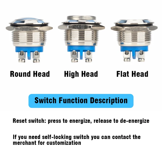 APIELE 19mm Momentary Push Button Switch (Pack Of 2) - 5A, 12-250V, Aluminium Alloy, IP65 Waterproof, Screw Terminal