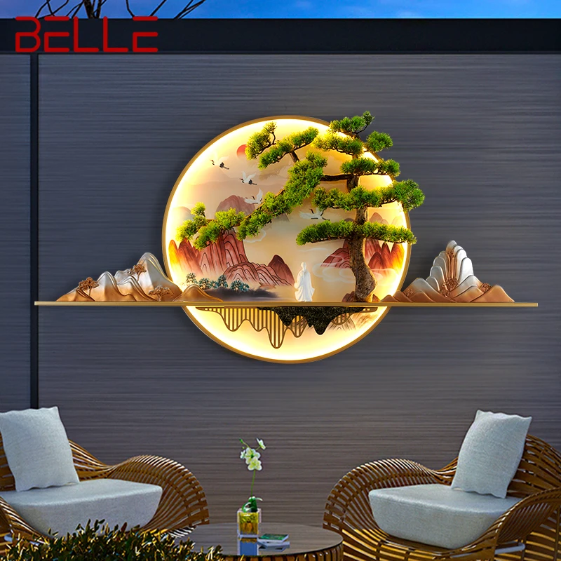 BELLE Solar Outdoor Mural Lamp Creative Pine Circular Landscape Waterproof Picture Villa Courtyard Decoration Painting