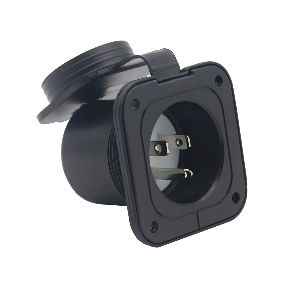 15 Amp Power Inlet Port Plug, 125V RV Shore Power Inlet Plug With Waterproof Cover, 3-Pin 5-15P Receptacle Flanged Plug