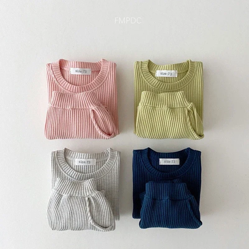 Ensembles de vêtements coréens pour tout-petits, ensemble de vêtements pour bébés garçons, faux sweat-shirt en coton gaufré, pantalon, tenue 2 pièces, 2024