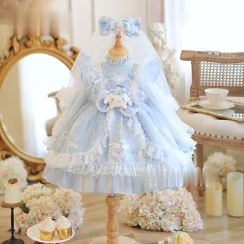 Anime Cinnamoroll Girl Lolita Princess Dress with Lace Fluffy Skirt Bow Decoration Layered Ball Gown for Kids Festival Party 1