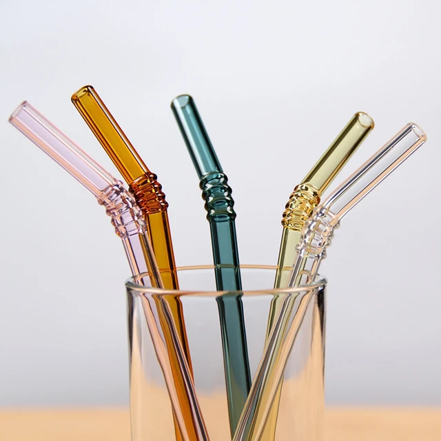 5 Pcs Glass Straws Butterfly Straws with Design Reusable Straws with 2 Straw Cleaning Brushes Stained Glass Straws Shatterproof Bar Accessories for