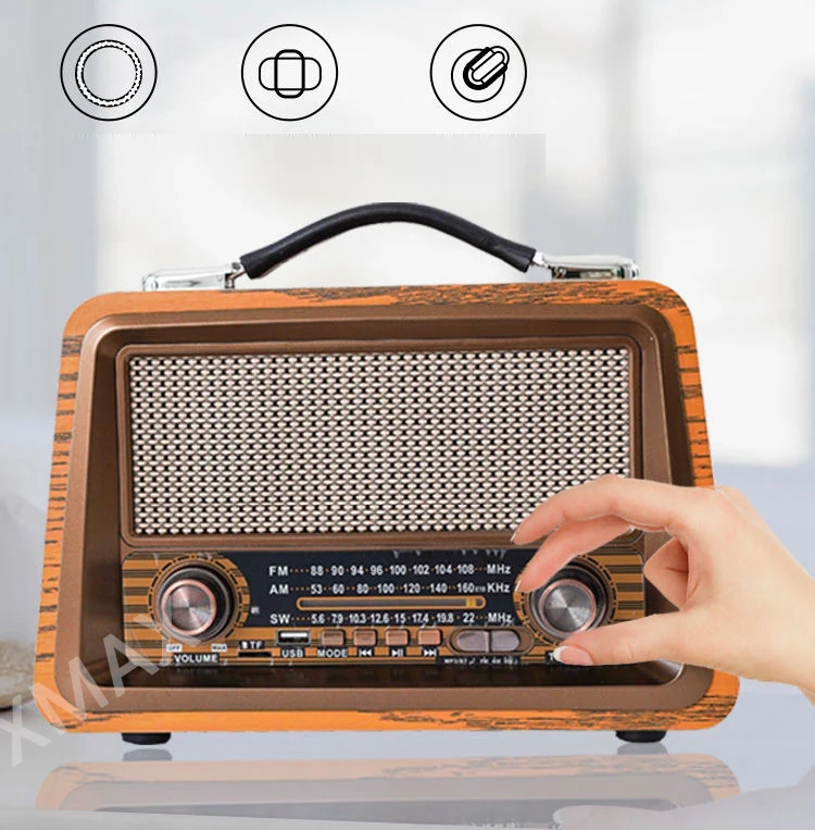 Retro Wooden Wireless Bluetooth5.0 Radio FM/AM/SW Band Subwoofer Portable Outdoor Bluetooth Audio TF/SD USB Player