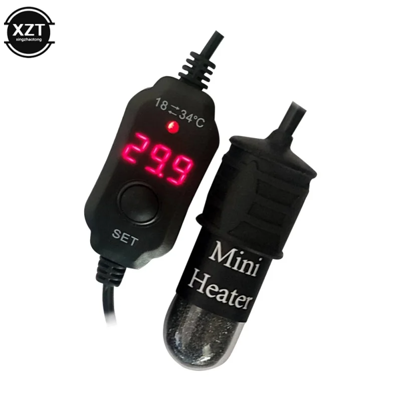 Mini Aquarium Heating Rod Fish Tank Submersible Thermostat 18-34&deg;C Adjustable USB Charge