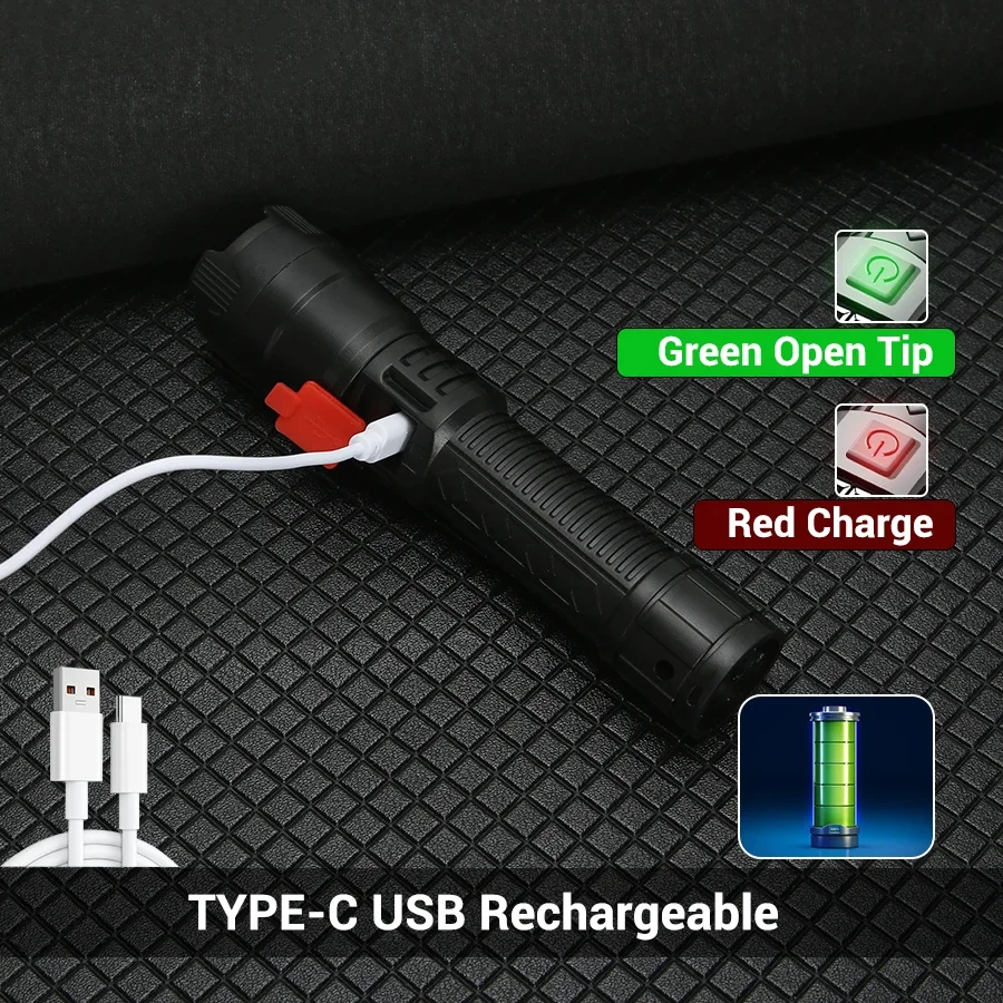 Description Picture 6 of itemHigh Strong Power Led Flashlights 2000LM Tactical Torch with Display Light USB Charging Camping Fishing Emergency Zoom Lantern