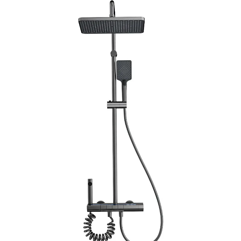 Space Aluminum Shower System,LED display Matte Gray Pressurized Shower Bath Shower Set Home Bathroom Drizzle System Set 4
