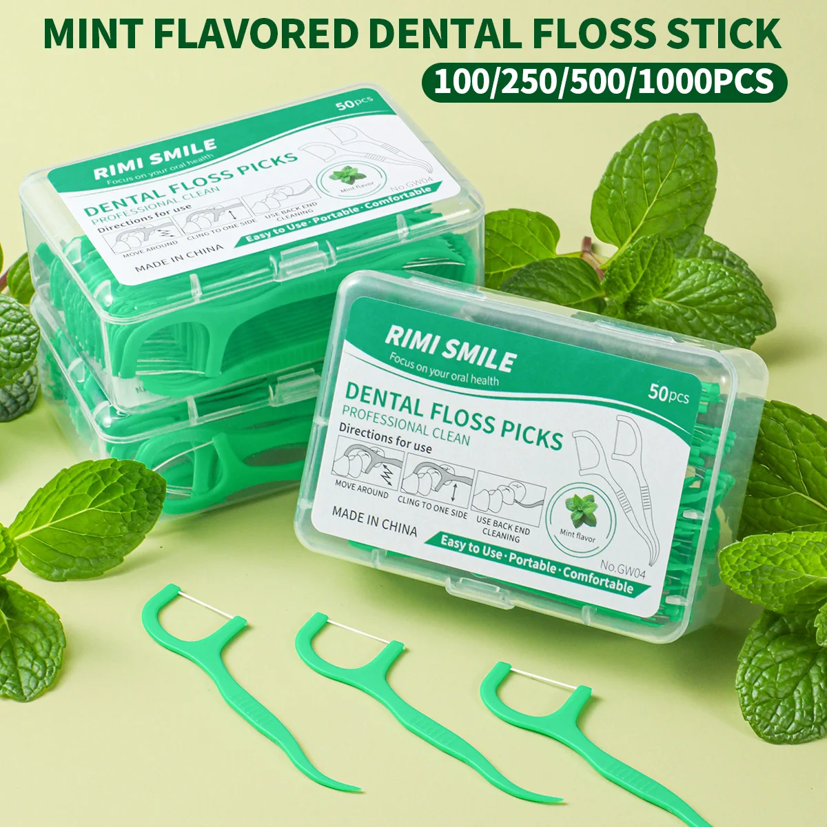 100/250/500/1000PCS mint flavored dental floss stick 50PCS/box cleaning tool for interdental gaps dental floss stick,dental floss sticks,dental cleaning tools
