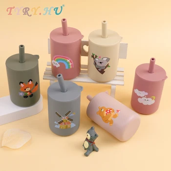 Baby Feeding Drinkware Straw Cup, Baby Learning Feeding Bottles, Anti-Hot Leakproof Silicone Tableware, Toddler Water Bottle