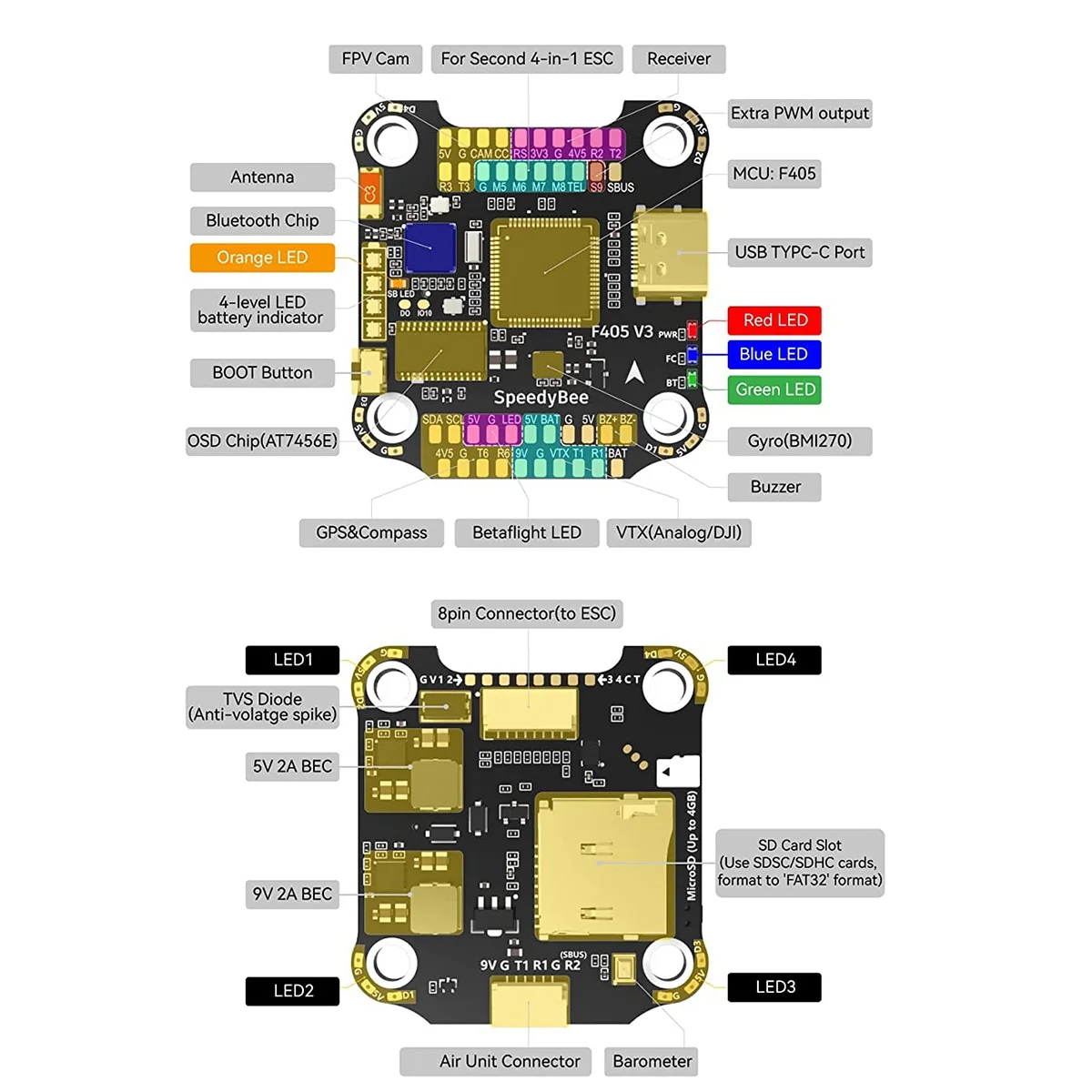 Speedy bee f4 flug controller stapel mit 4 in1 50a esc