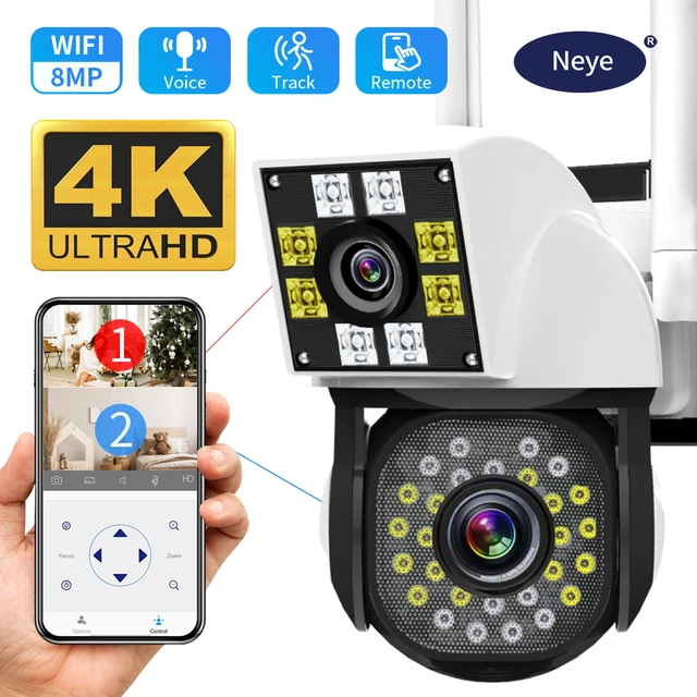 Neye-Caméra de surveillance extérieure IP WiFi HD 8MP/4K, dispositif de sécurité sans fil, avec lentille 1080p, pour les touristes 1