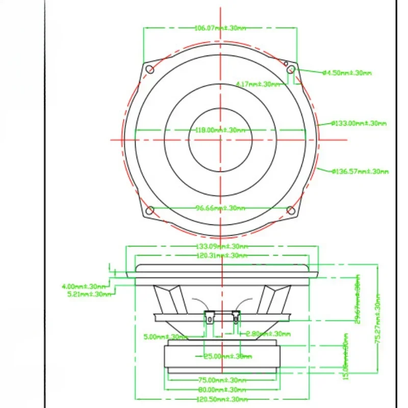 5.25 Inch Mid Range Woofer Speaker 8Ohm 40W Mid-bass Subwoofer Loudspeaker Outdoor Speaker DIY Home Music Bookshelf 1Pcs