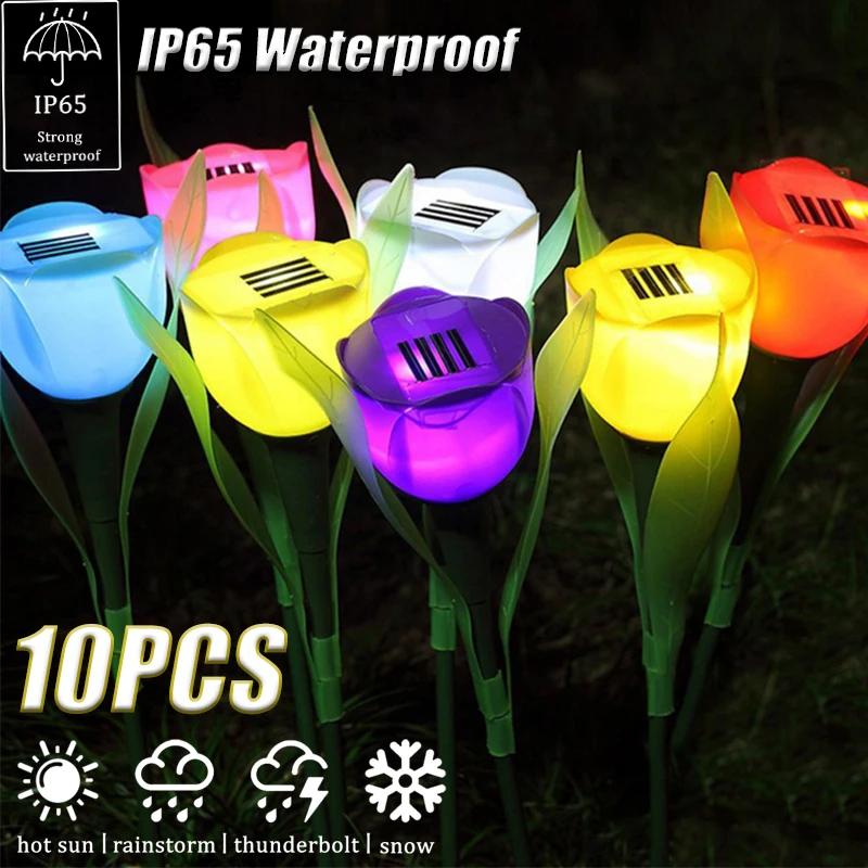 Solar LED Lights Outdoor Tulip Rose Flower Lamp