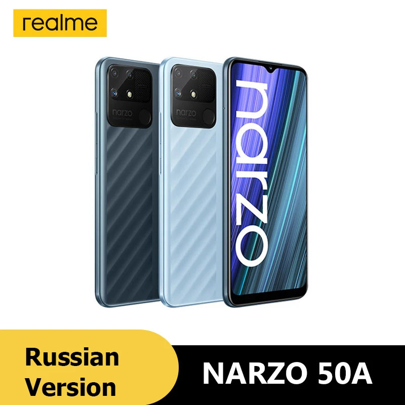 realme new brand narzo 50a 4GB 128GB cellphone  Helio G85 processor 50MP AI triple camera 6.5 inch screen 6000 mAh battery realme realme new