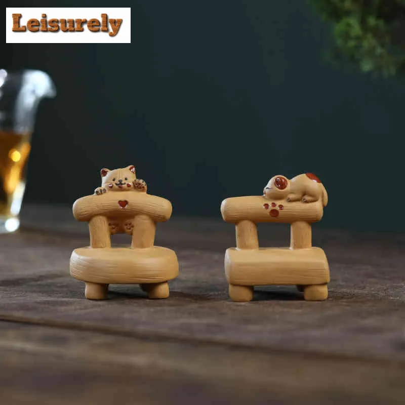 Yixing Zisha Animal Cat Stool Chair Tea Pet Zen Tea Games Tea Figurine Play Toys Tea Statue Ornaments Supplies Craftsmanship