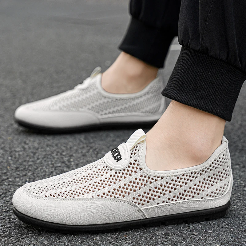 2024 Hot Sale Men Loafers Shoes Breathable Slip-On Men's Shoes Lightweight Flat Sneakers Men Walking Shoes Outdoor Mesh Footwear 3