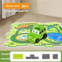 Interactive Electric Car Puzzle Toy Set - DIY Assemble Flexible Railway Track (Dinosaur Series 5pcs)