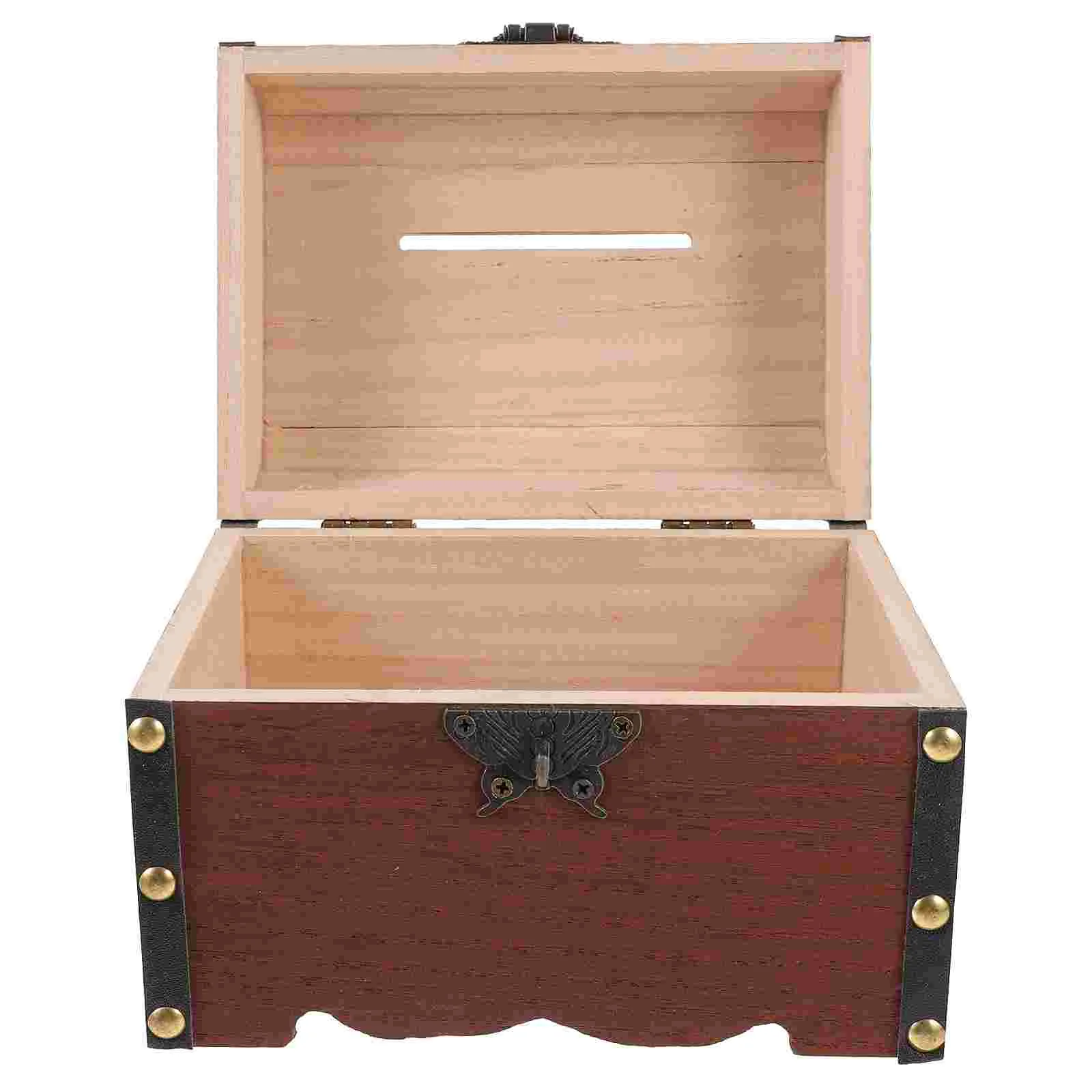 Retro Love Lock Money Bank Vintage Wooden Treasure Chest Kids Safe Jewelry Storage Size Heart Lock Piggy Bank Gifts 3
