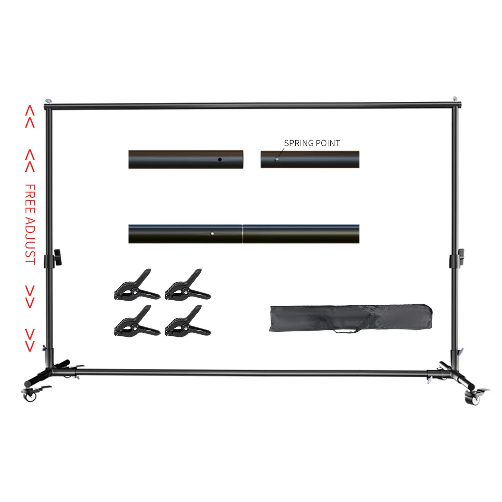 바퀴 배경 사진 스튜디오, 전문 사진 이동식 배경 스탠드 지지대 시스템 키트, 높이 조정, 2x2m, 2x3m