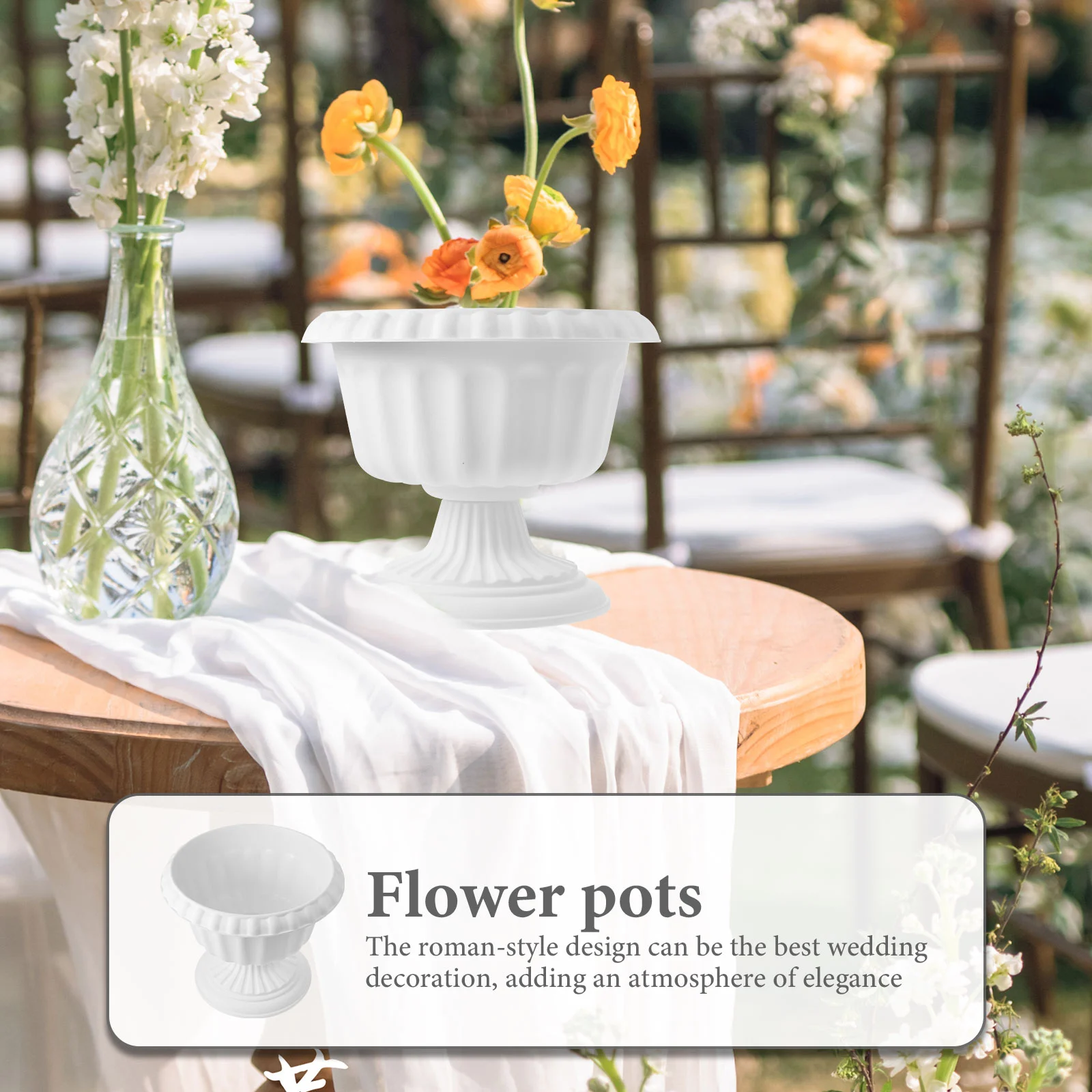 White Wedding Urn Flowerpot Decor European Style Holder Decorative Plant Artificial Plants Outdoor 4