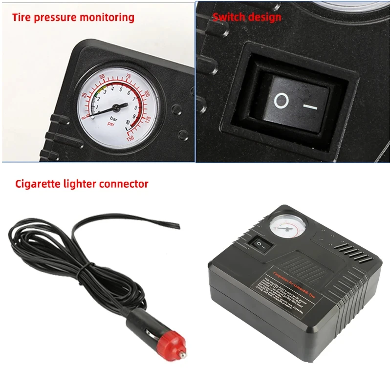 Air pump Car Emergency Auto Air Pump DC 12V Tire Inflator Tool Pressure Gauge Cigarette Lighter Connector Compact