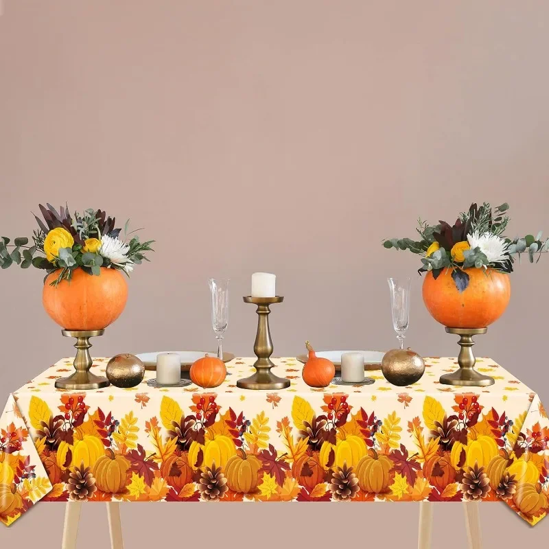 3-Pack Thanksgiving Tablecloths - Vintage Fall Pumpkin Leaf Disposable Covers