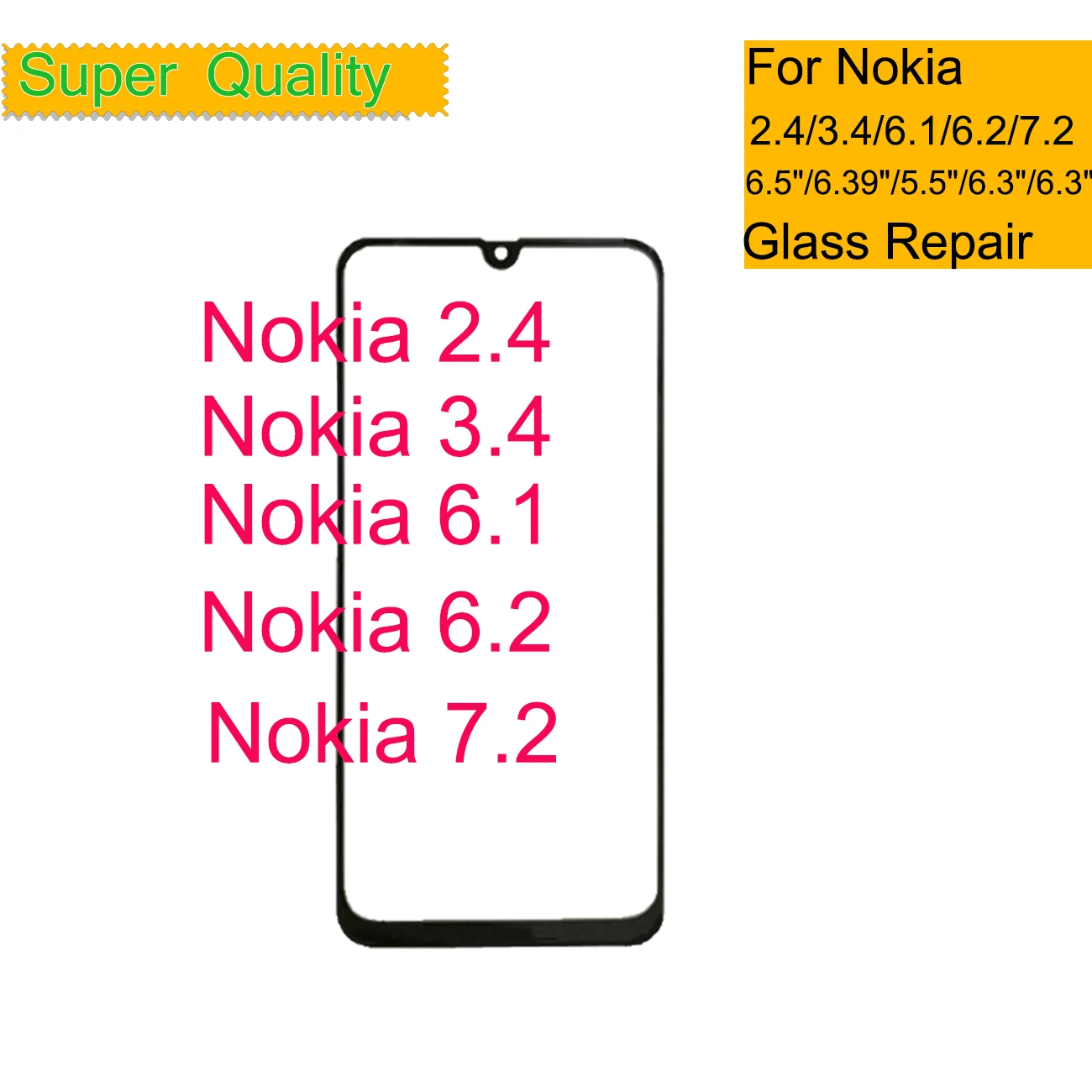 

10 шт./партия для Nokia 2,4 3,4 сенсорный экран передняя стеклянная панель ЖК Внешний дисплей объектив для Nokia 6,1 6,2 7,2 переднее стекло с OCA
