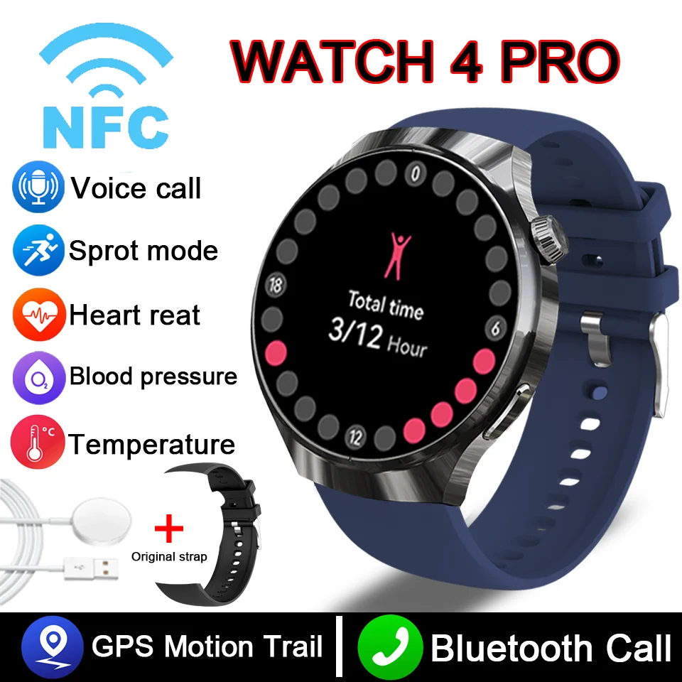 GT4 Smart Watch Men Watch 4 Pro AMOLED HD Screen Bluetooth Call NFC Health Monitoring Smartwatch New Watch GT4 For Huawei 12