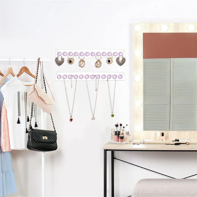Transparent Acrylic Jewerly Storage Rack Earring Necklace Hanger Holder Wall Mounted Jewerly Display Stand Organizer For Women