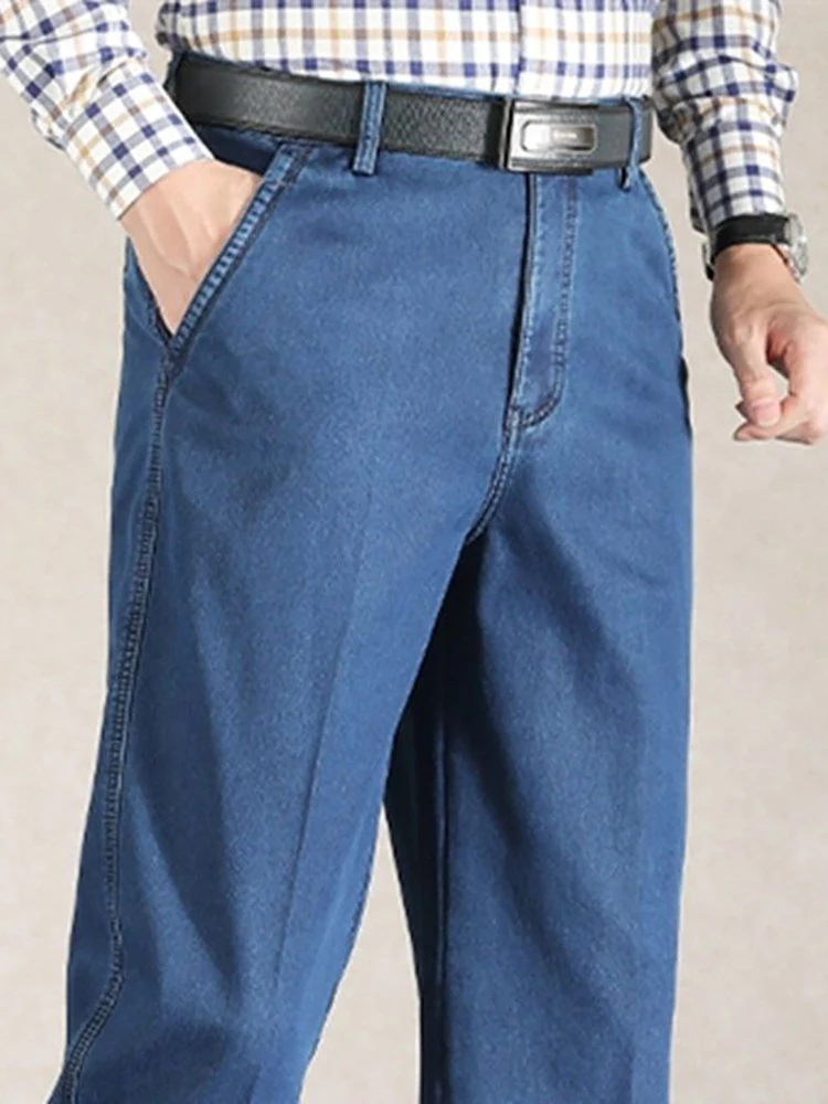 

Spring and Summer Thin Middle-aged and Elderly Men's Jeans Loose Straight High Waist Deep Crotch Business Casual Dad Long Pants