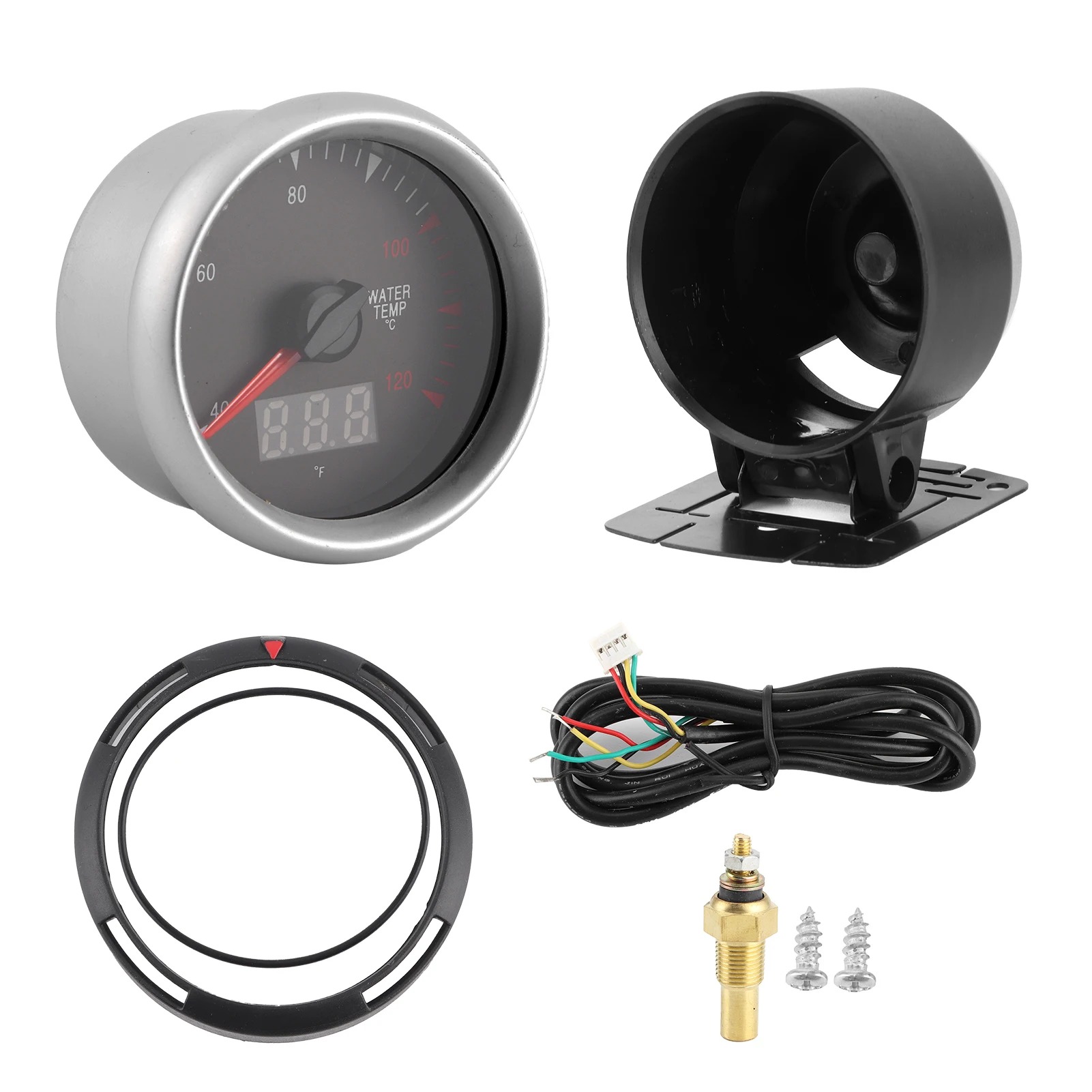 2.5인치 수온계 40-120 ℃ DC12V 자동차용 수온계 LCD 디스플레이 자동차 게이지 수온 게이지