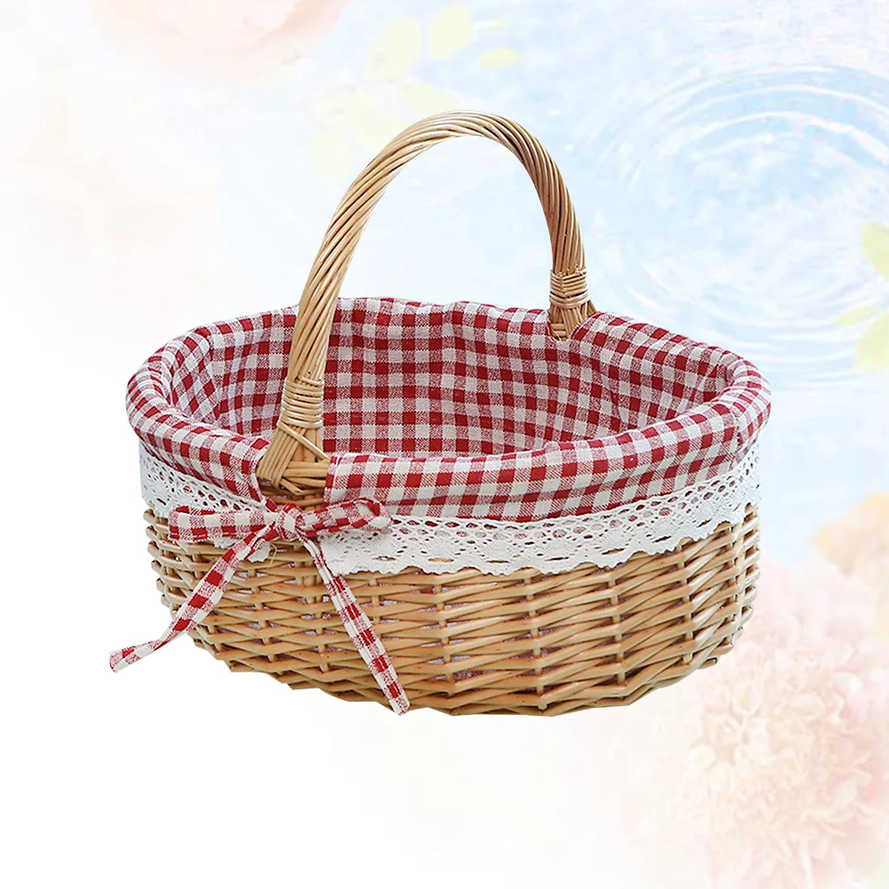 Zerodeko Little Red Riding Hood Basket Hand Woven Picnic Bag Gift Basket Wicker Storage Basket Linen Inner Basket Storage 6
