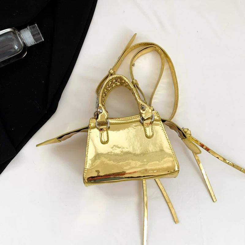 Female PU Patent Leather Long Zipper Personalized Handbag Locomotive Style Crossbody Bag Trend Fashion Shoulder Bag