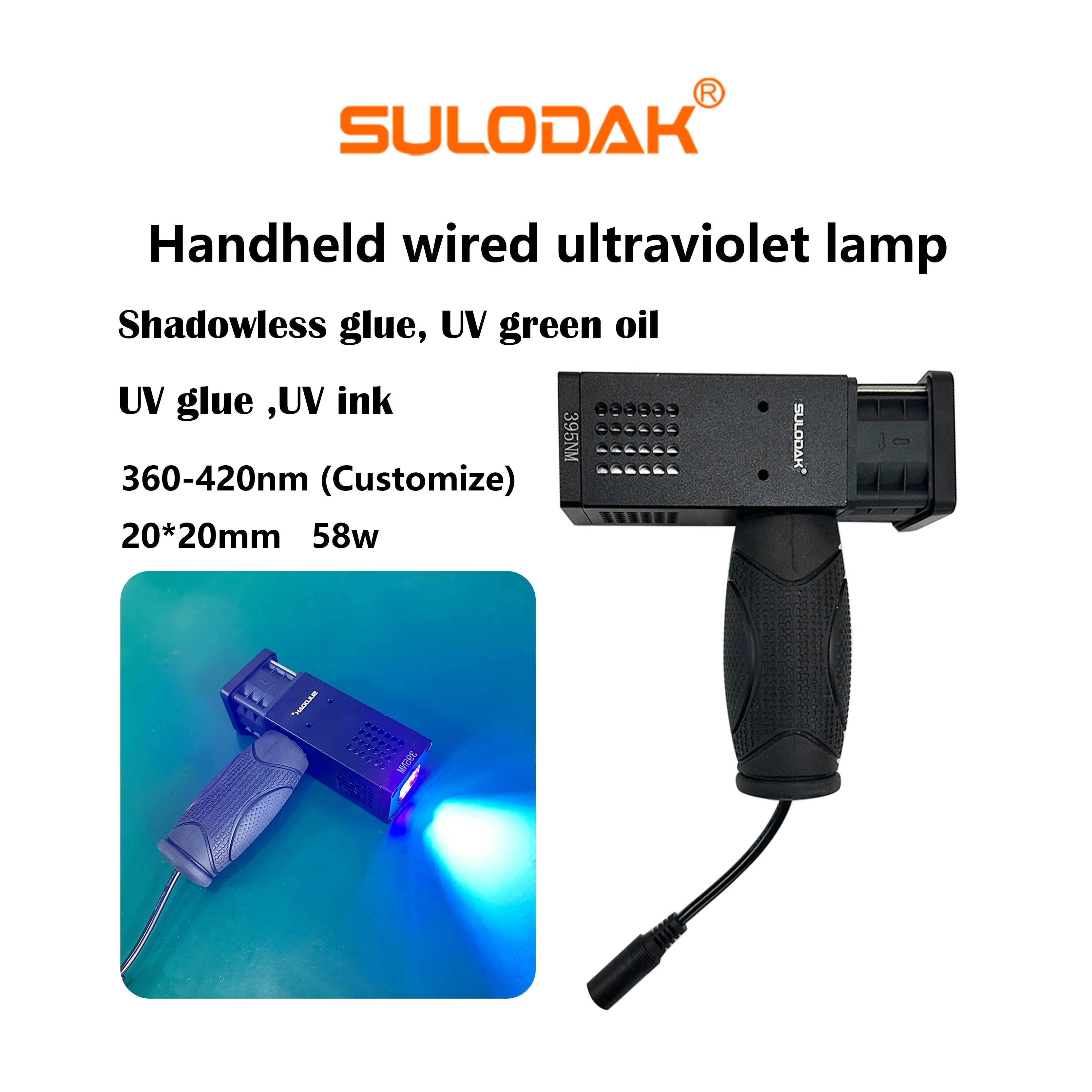 20*20mm 휴대용 유선 LED 램프, 그린 오일 수리 경화 램프, 감광성 레진 젤..