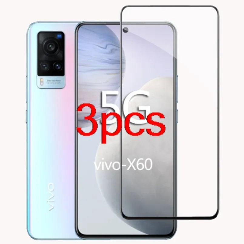 Черное 3d закаленное стекло с полным покрытием, 3 шт., для vivo x60 x60t global, полное покрытие 9h, Защитная пленка для экрана vivo x70