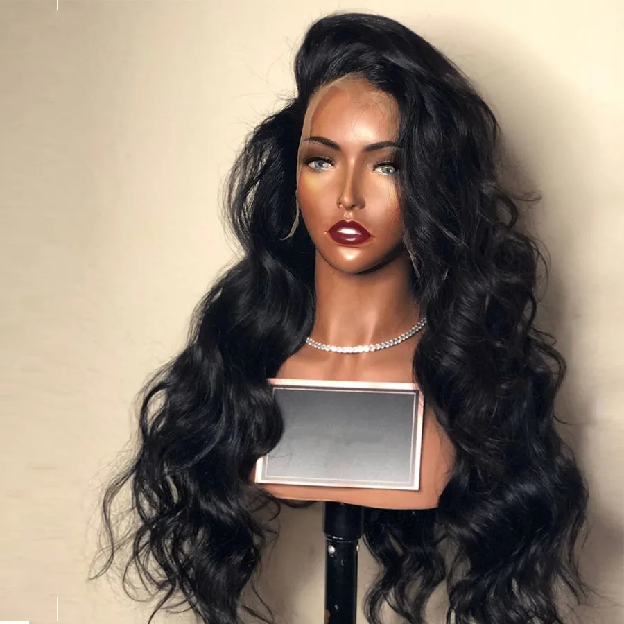 

Soft 26 inch Long Natural Black Body Wave European Virgin Human Hair Jewish Wig 13x4 Lace Front Kosher Sheitel Wigs For Women