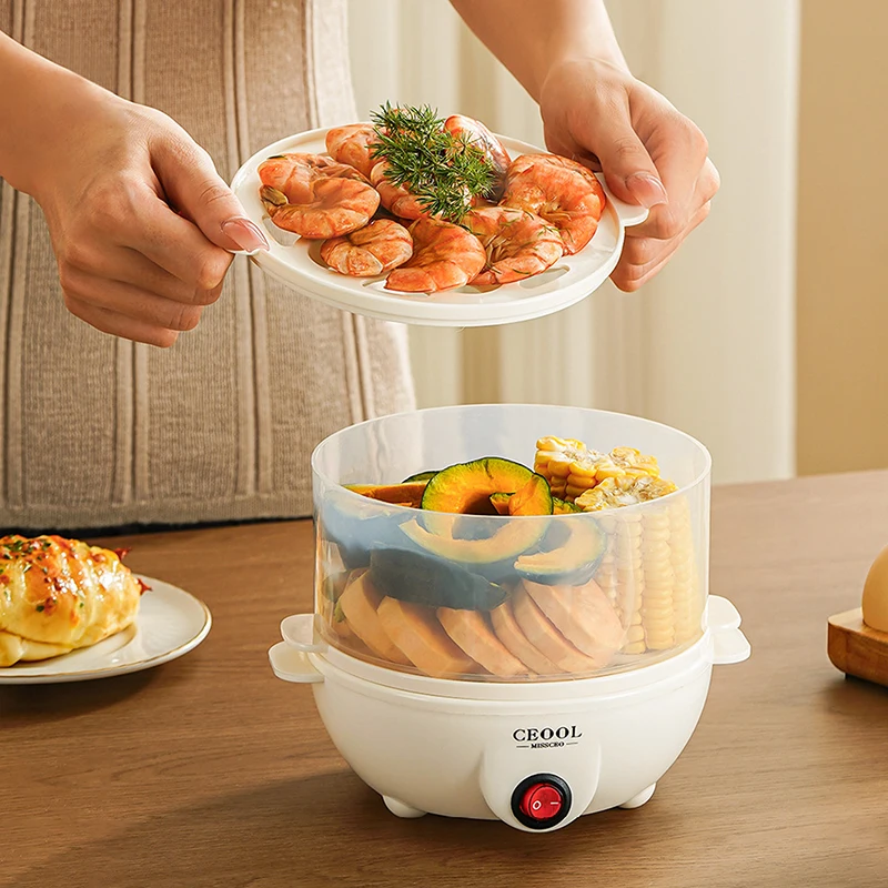 Multifunctional Egg Boiler 2 Layers Mini Electric Egg Cooker Egg Steamer Kitchen Steamed Breakfast Automatic Power Off Cooker 3