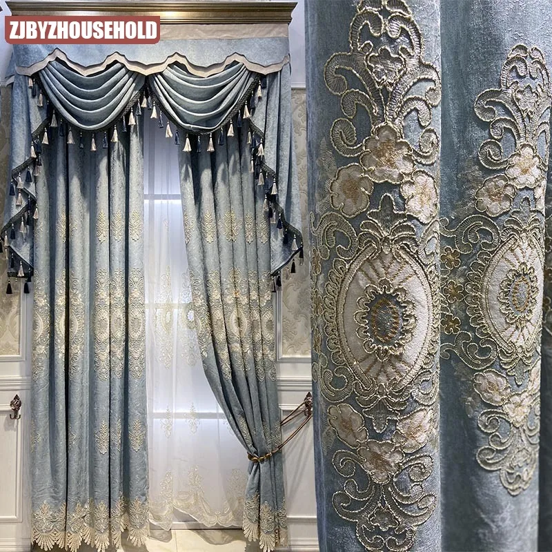 luxury European drapes chenille embroidery thick cloth curtain valance E727 