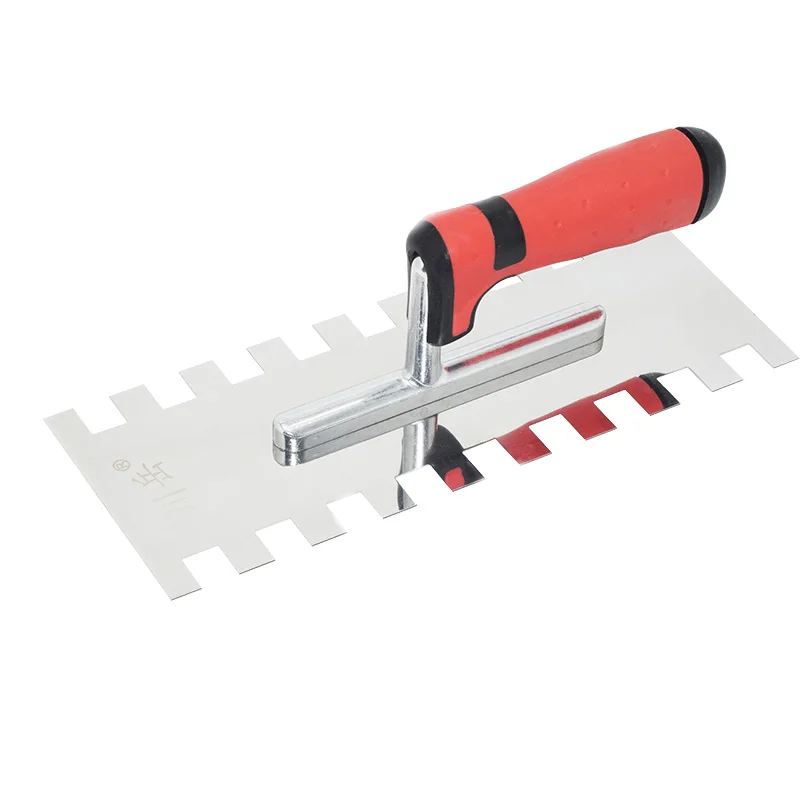 Plastic Handle Bricklaying Square Notched （15x17mm）Trowel Building Professional wall tool 28x11cm Stainless Steel Blade