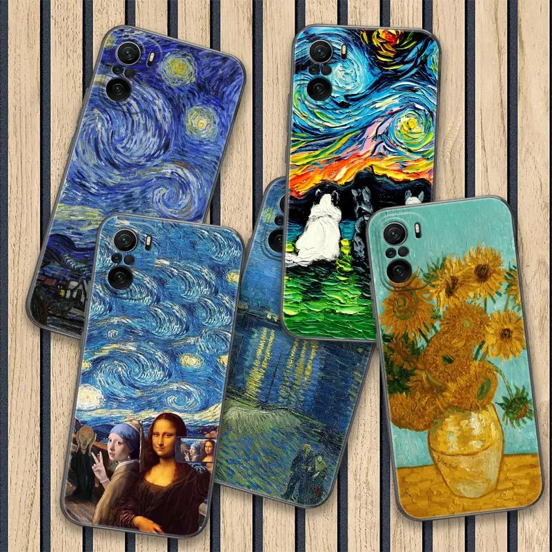 Cat Van Gogh Starry Night Painting Poco X3 Custodia Nfc Per Xiaomi Poco F3 F4 F5 X3 X4 Pro 5G Gt X5 M3 M4 M5 M5S C51 C55 Cover Per Telefono